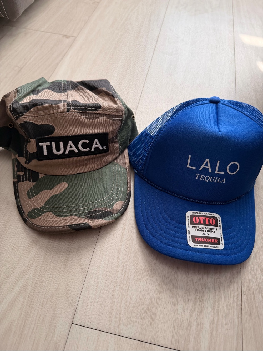 Tuaca Camo Cap & Lalo Tequila Blue Trucker Hat